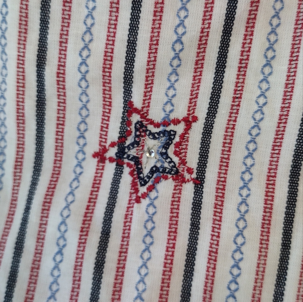 NWT Alfred Dunner Striped Button Down Shirt - Red, Blue, White - Picture 2 of 6